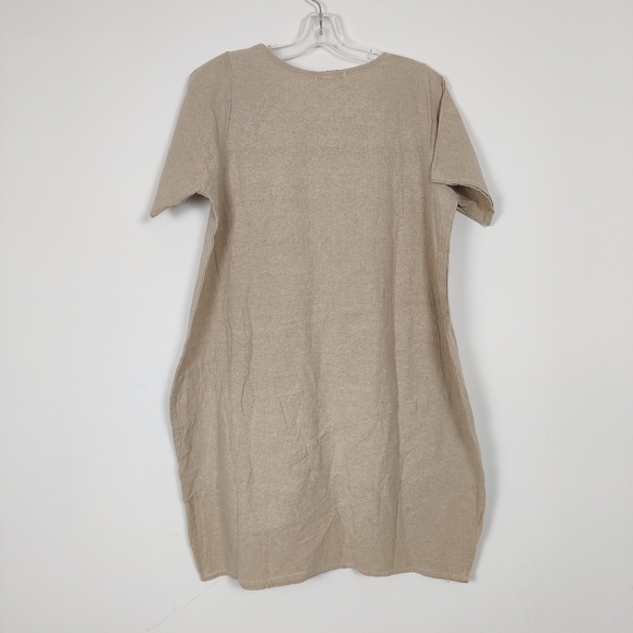Funny Yak Women's Flax Beige 100% Cotton Dress Size Large Hippie Boho Lagenlook - Picture 5 of 8